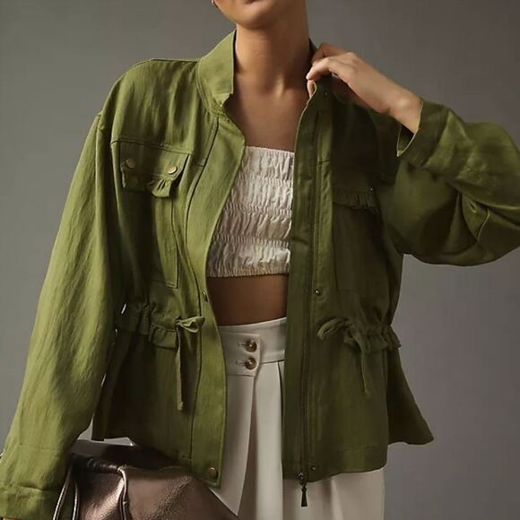 Anthropologie Oversized Green Utility Ruffle Jacket Size Small Medium - Picture 5 of 15